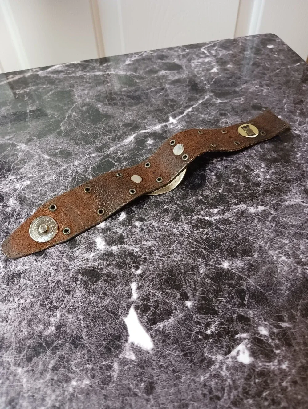 Handcrafted Brown Leather Cuff Bracelet with Brass Plate 